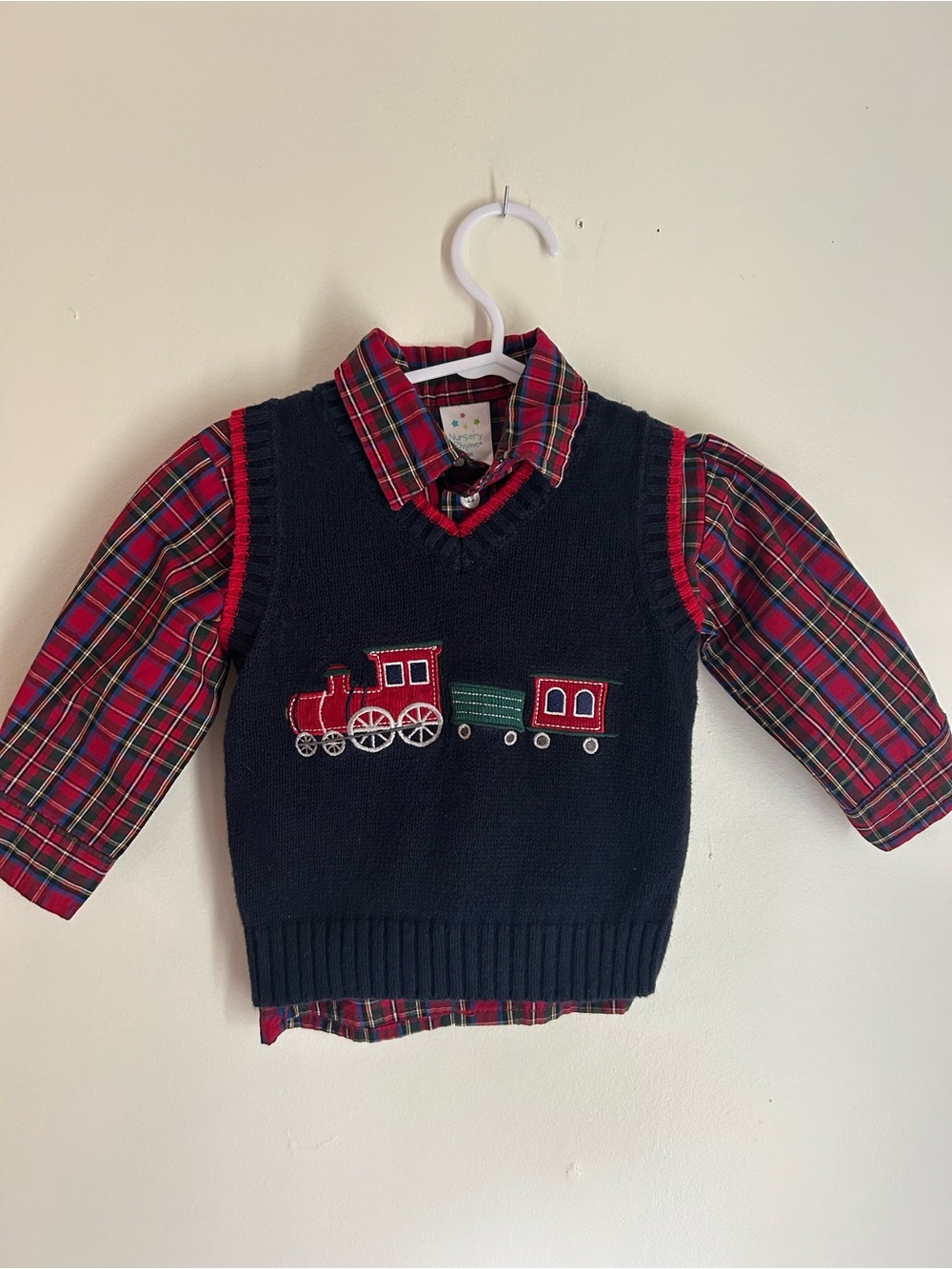 Classic Navy Train Sweater Vest & Red Plaid Shirt